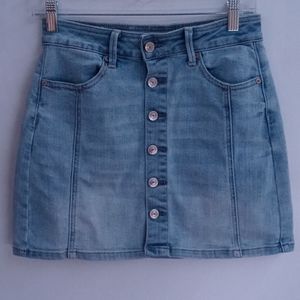 American Eagle Pleated Denim Button Down Skirt